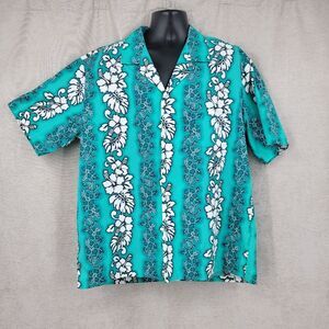 Winnie Fashion Vintage Men's Teal Tropical Floral Short Sleeve Hawaiian Shirt